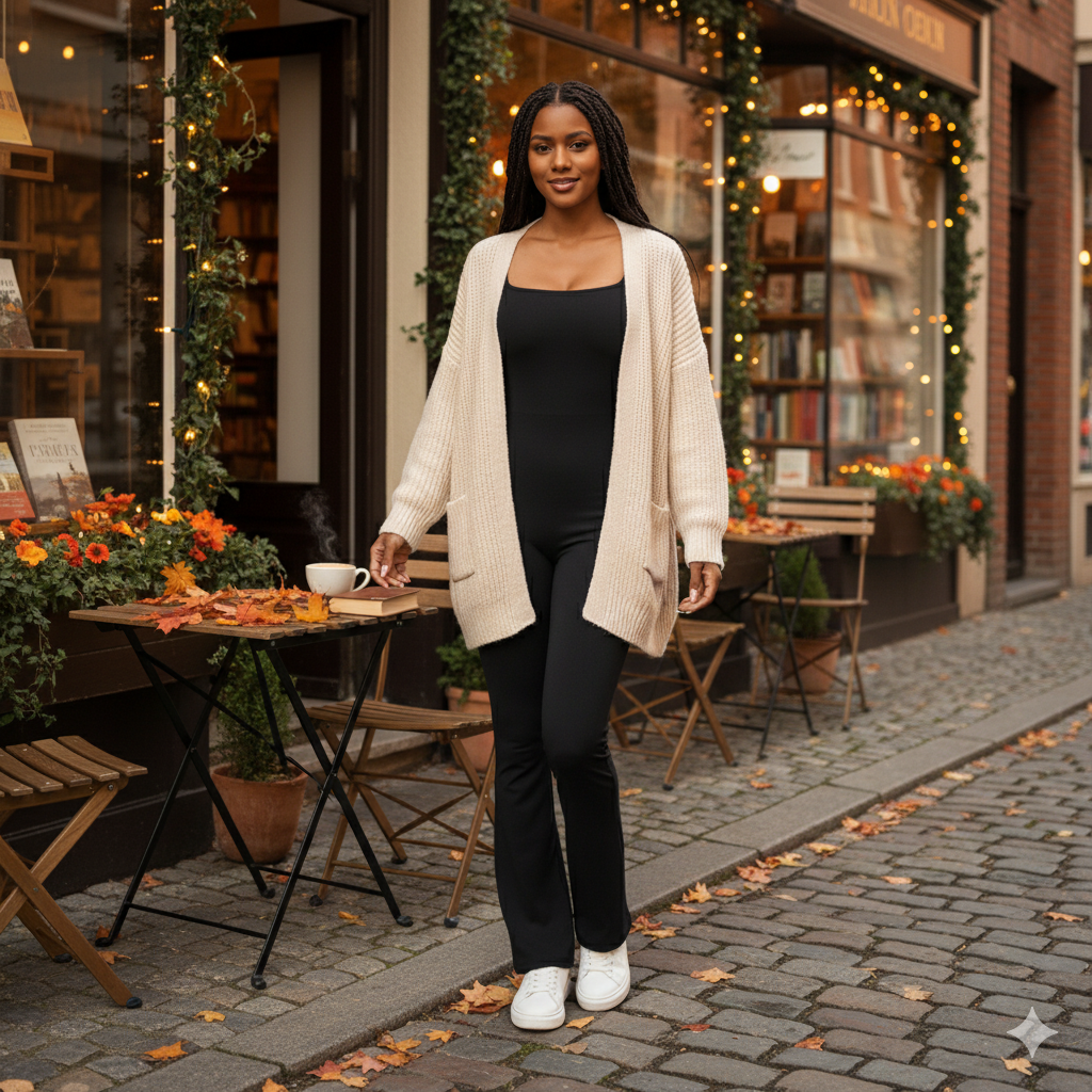 Square Neck Long-Sleeve Fitted Jumpsuit